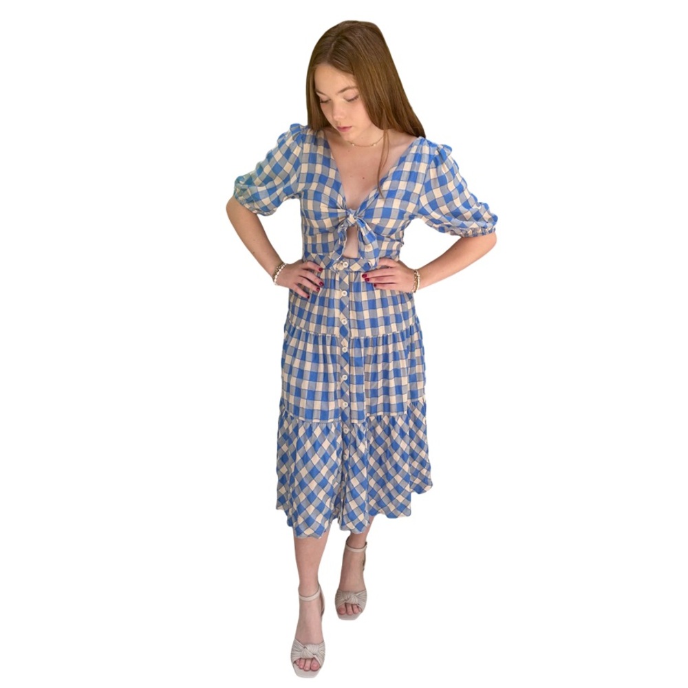 FRNCH Blue and White Wrap Reversable Midi Dress